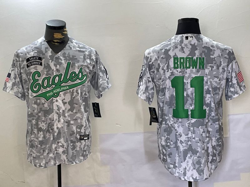 Men Philadelphia Eagles #11 Brown Nike Arctic Camo 2024 Salute to Service Limited NFL Jersey style 6->youth mlb jersey->Youth Jersey